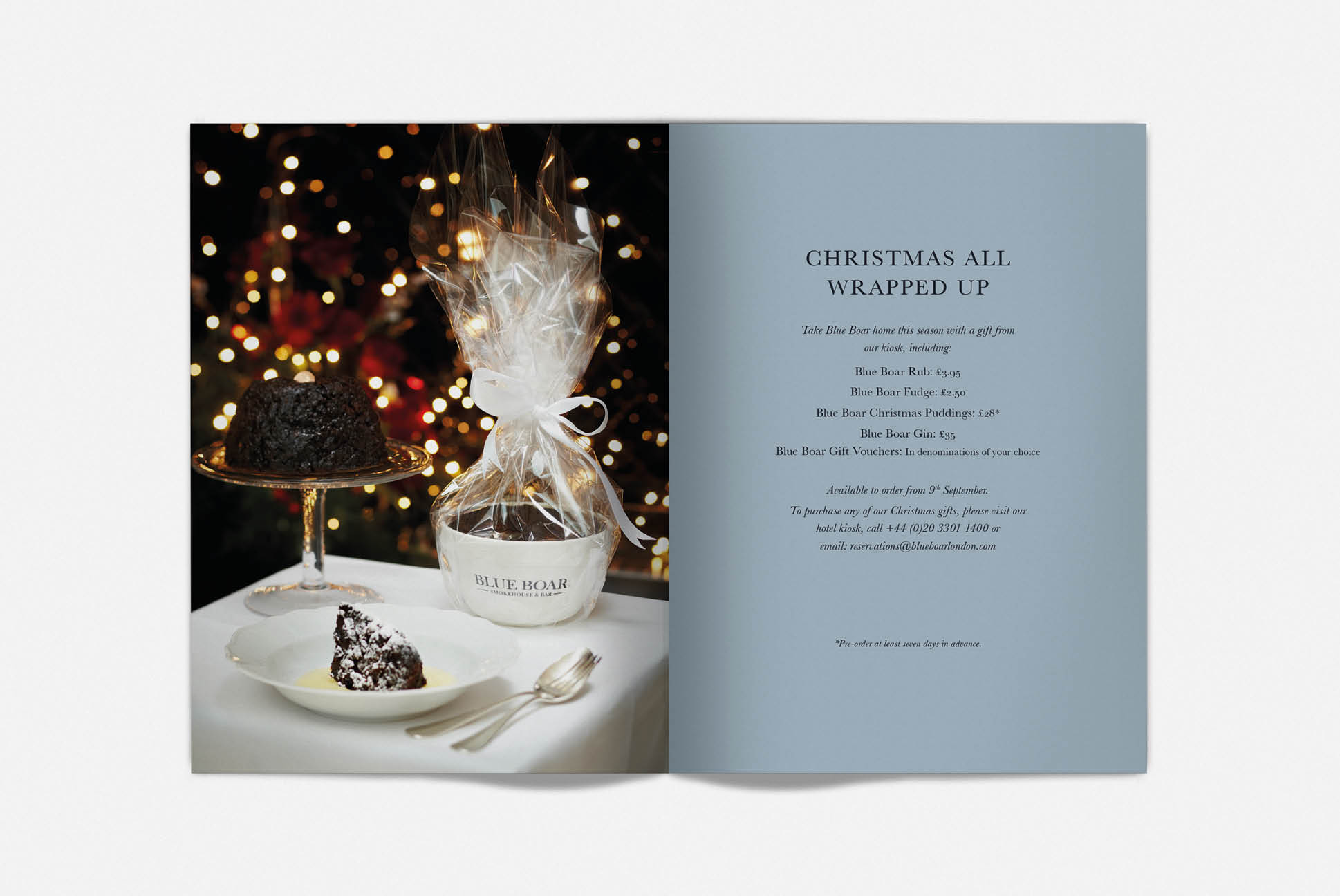 Blue Boar Christmas brochure | Branding and Promotional Collateral - Independent Marketing | IM London | Restaurant Marketing in London