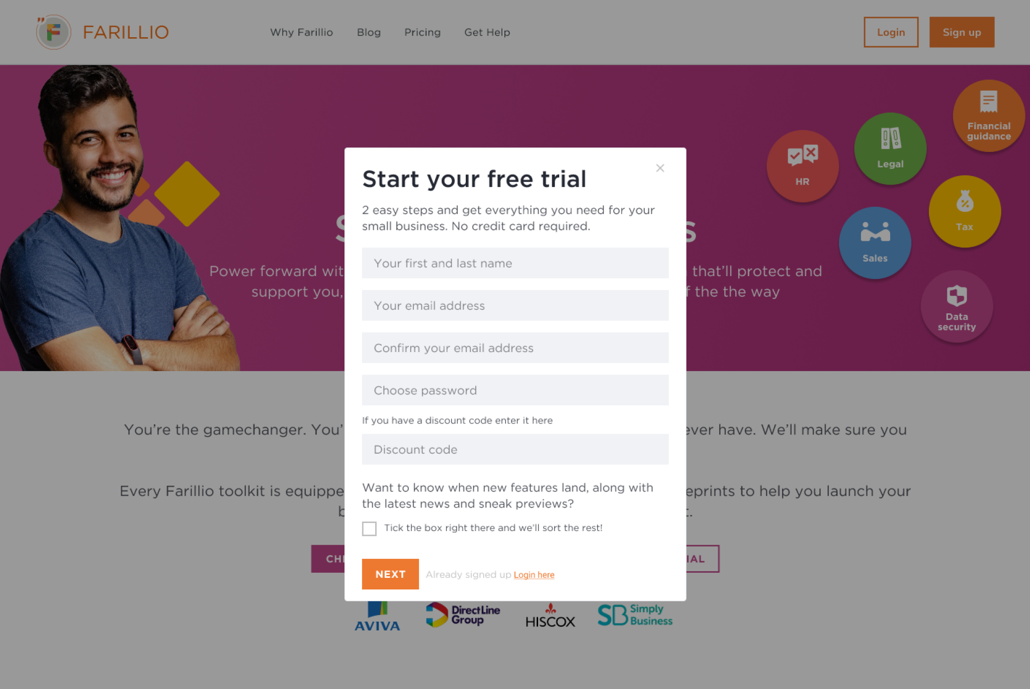 Farillio free trial login